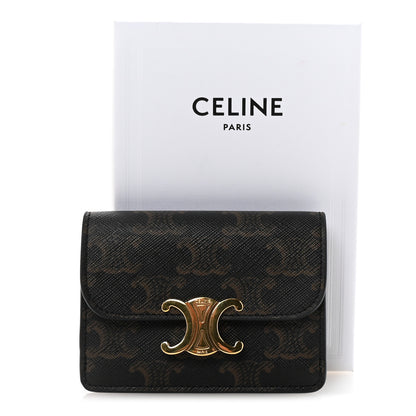 Celine Triomphe Canvas Calfskin Flap Card Holder Tan 8 of 8