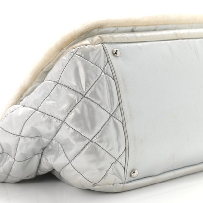 Chanel Vinyl Mohair Trimmed Accordion Arctic Polar Ice Flap Silver 9 of 10