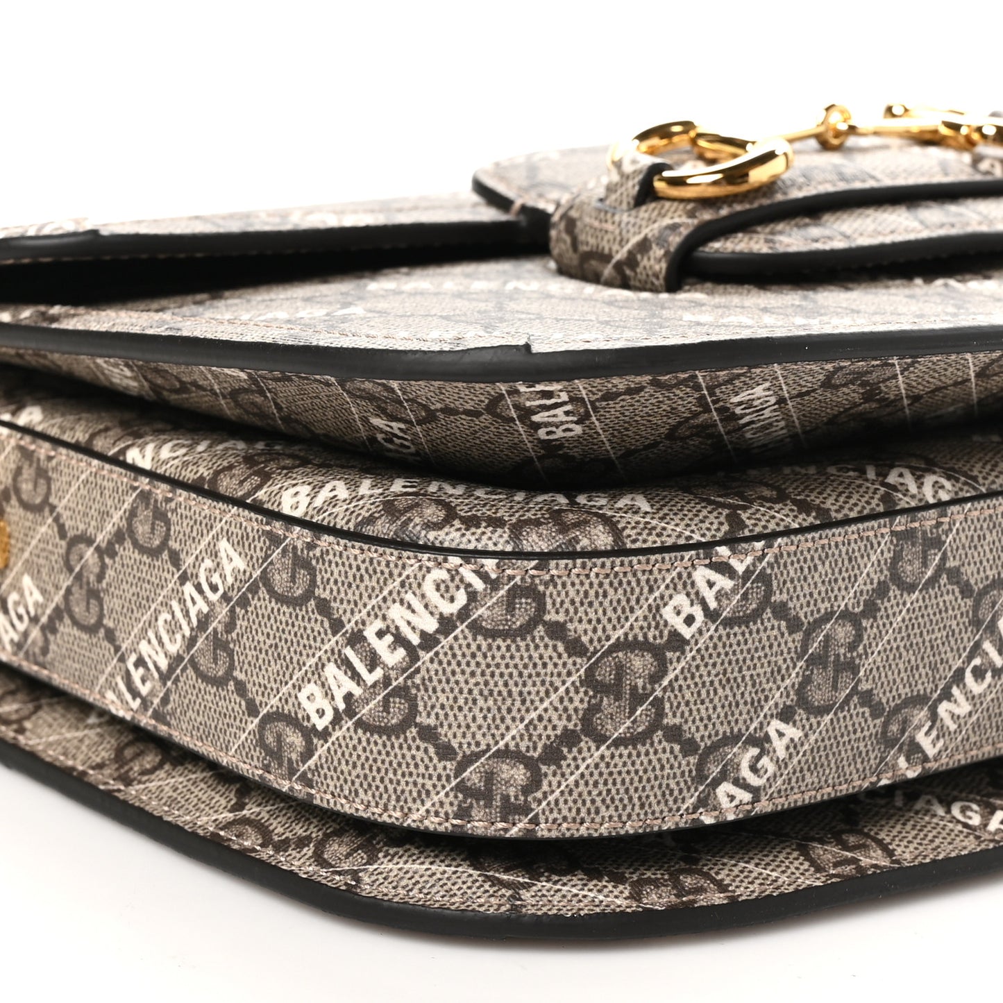 X BALENCIAGA GG Supreme Monogram Logo Print Horsebit 1955 Shoulder Bag Beige Ebony