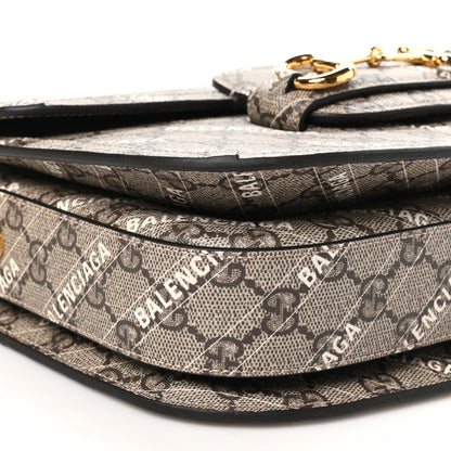 Gucci X BALENCIAGA GG Supreme Monogram Logo Print Horsebit 1955 Shoulder Bag Beige Ebony 9 of 10