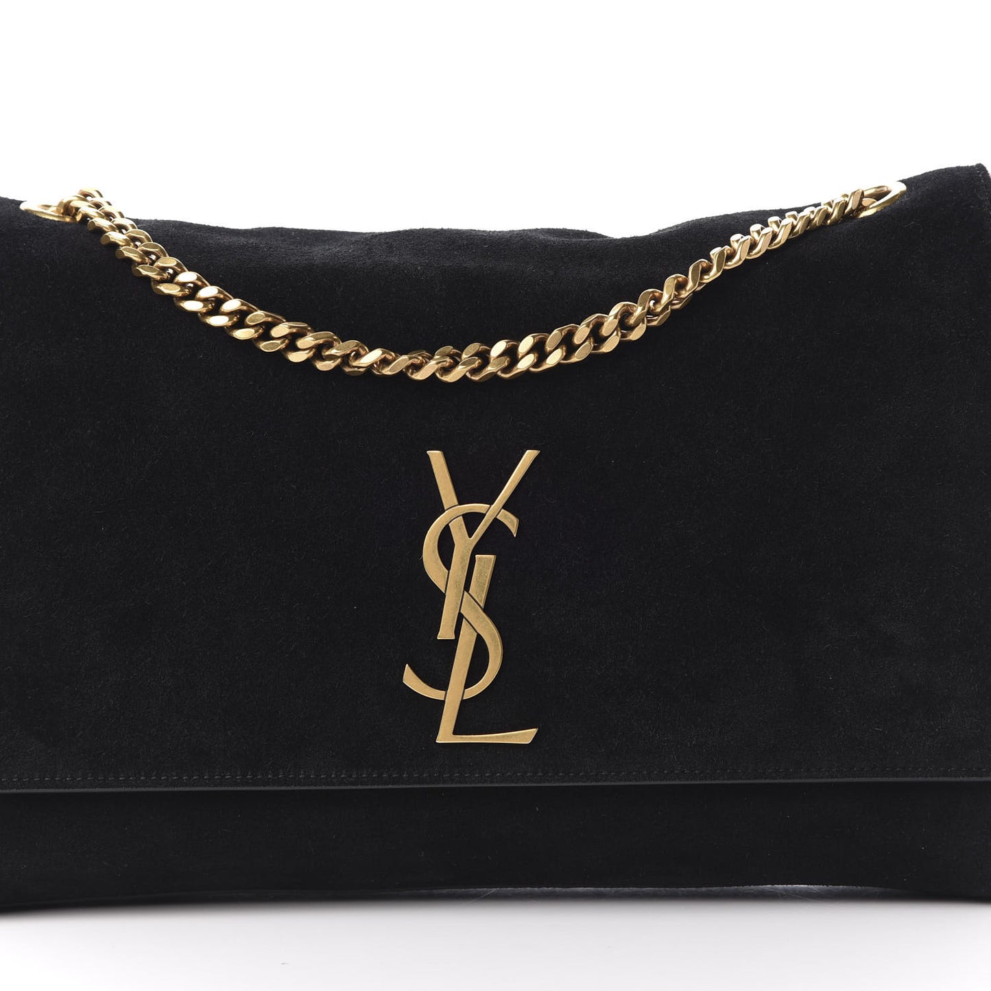Smooth Calfskin Suede Medium Reversible Monogram Kate Satchel Black