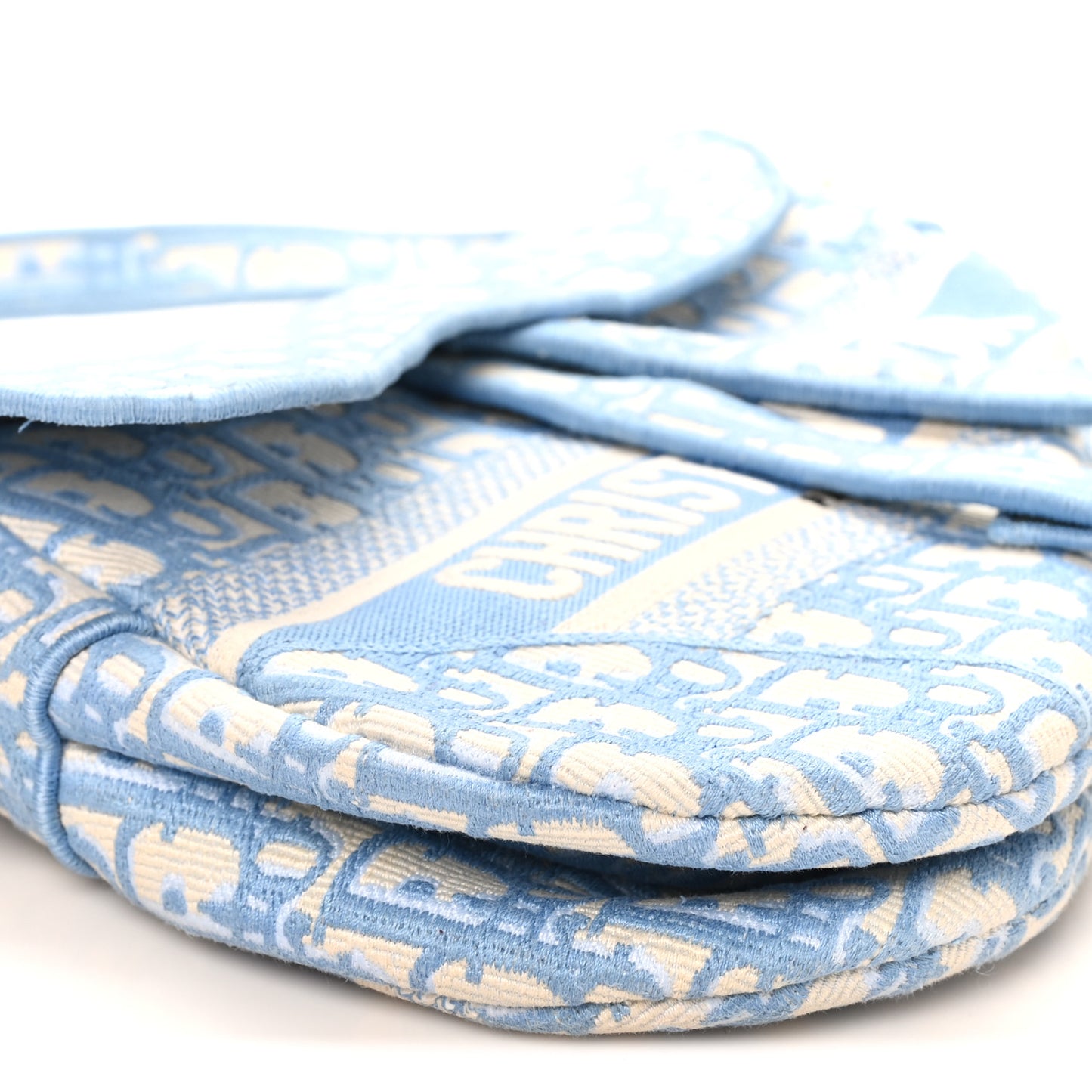 Oblique Embroidered Saddle Bag Cornflower Blue