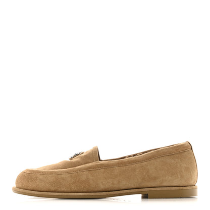 Chanel Suede Calfskin CC Loafers 38.5 Dark Beige 1 of 11