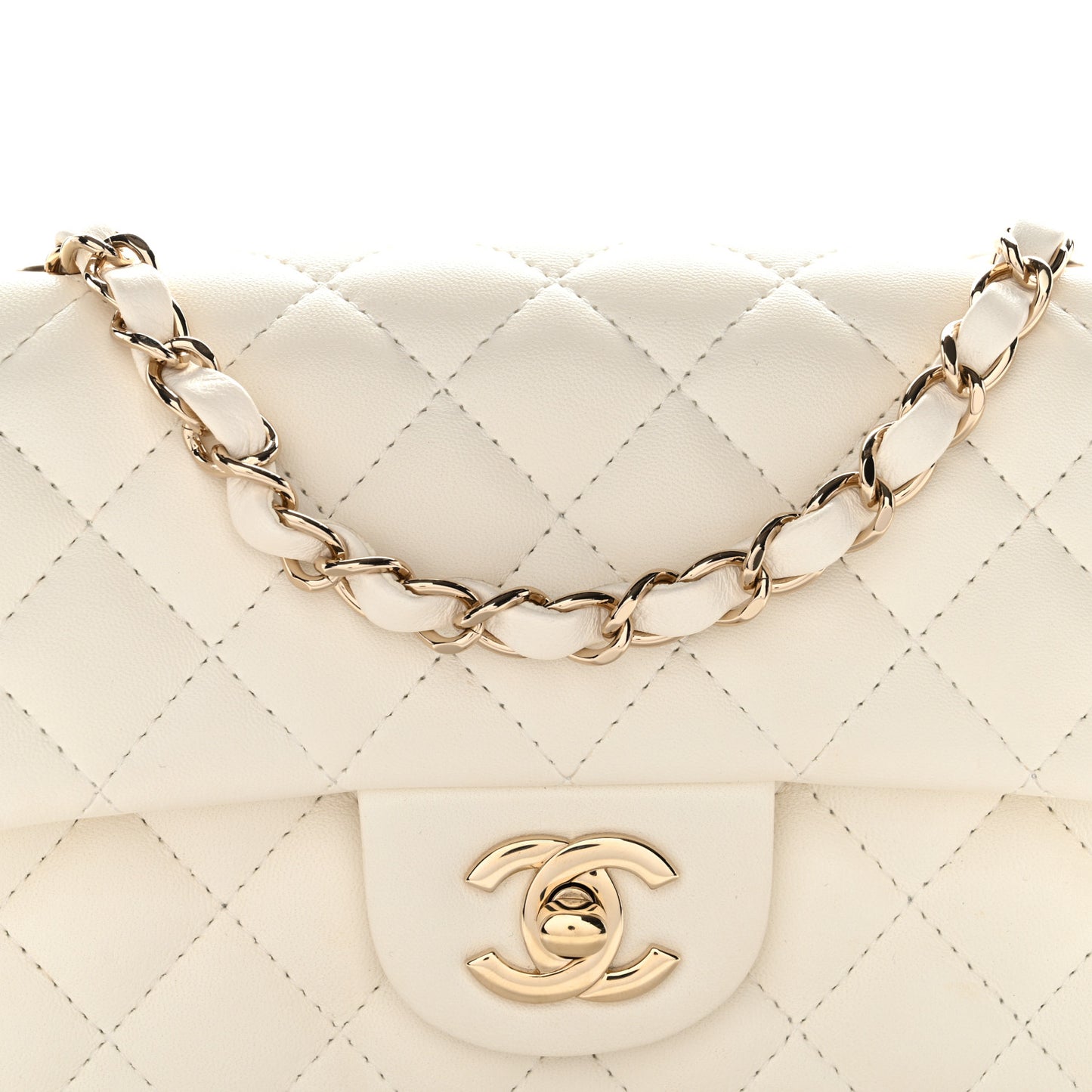 Lambskin Quilted Mini Rectangular Flap White