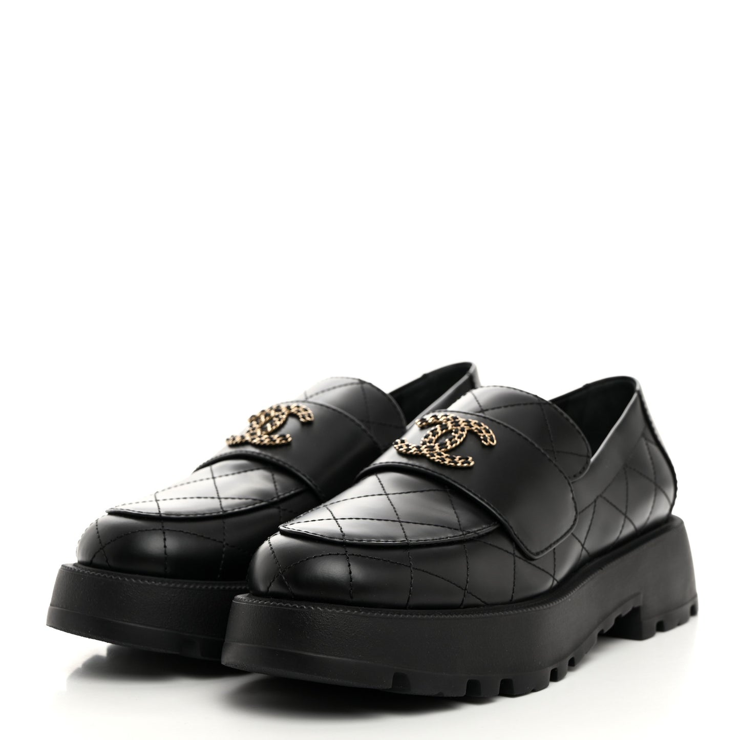 Calfskin Stitched CC Loafers 40.5 Black