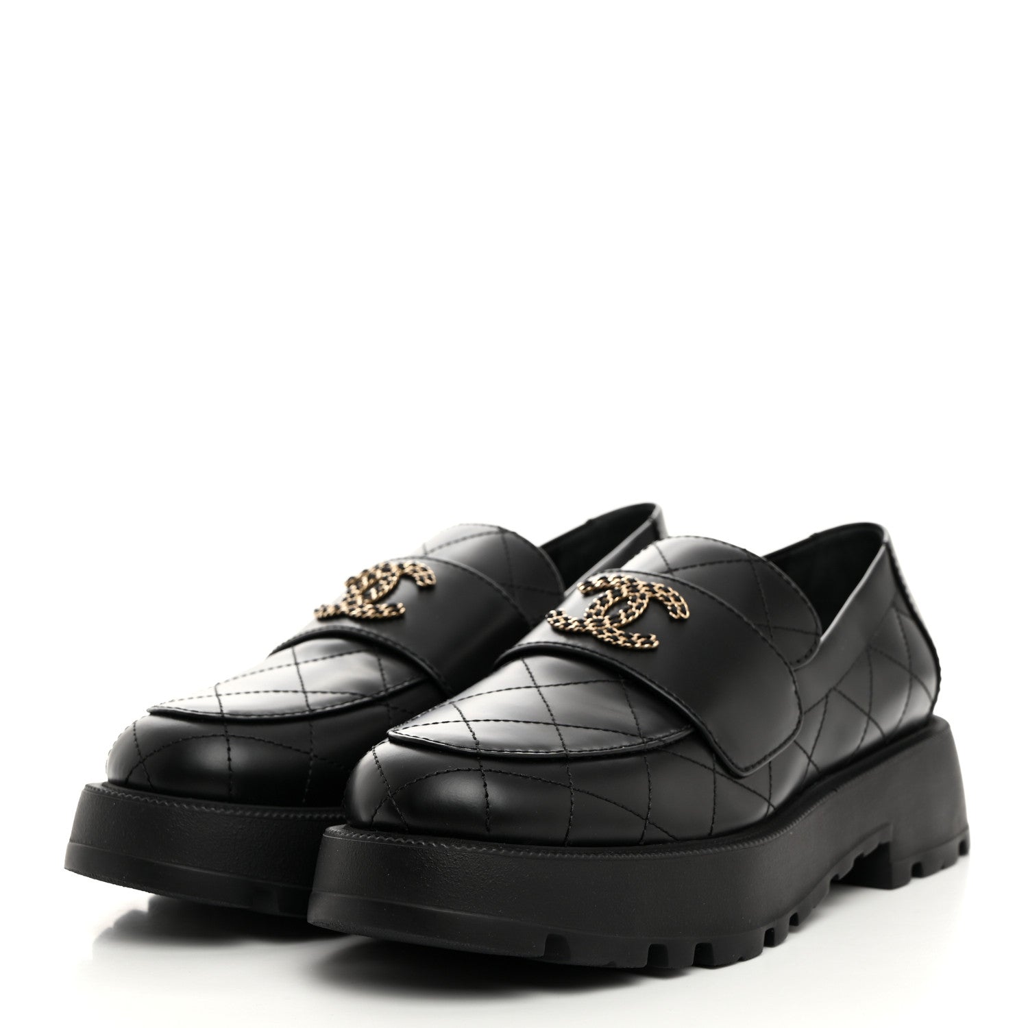 Chanel Calfskin Stitched CC Loafers 40.5 Black 3 of 9