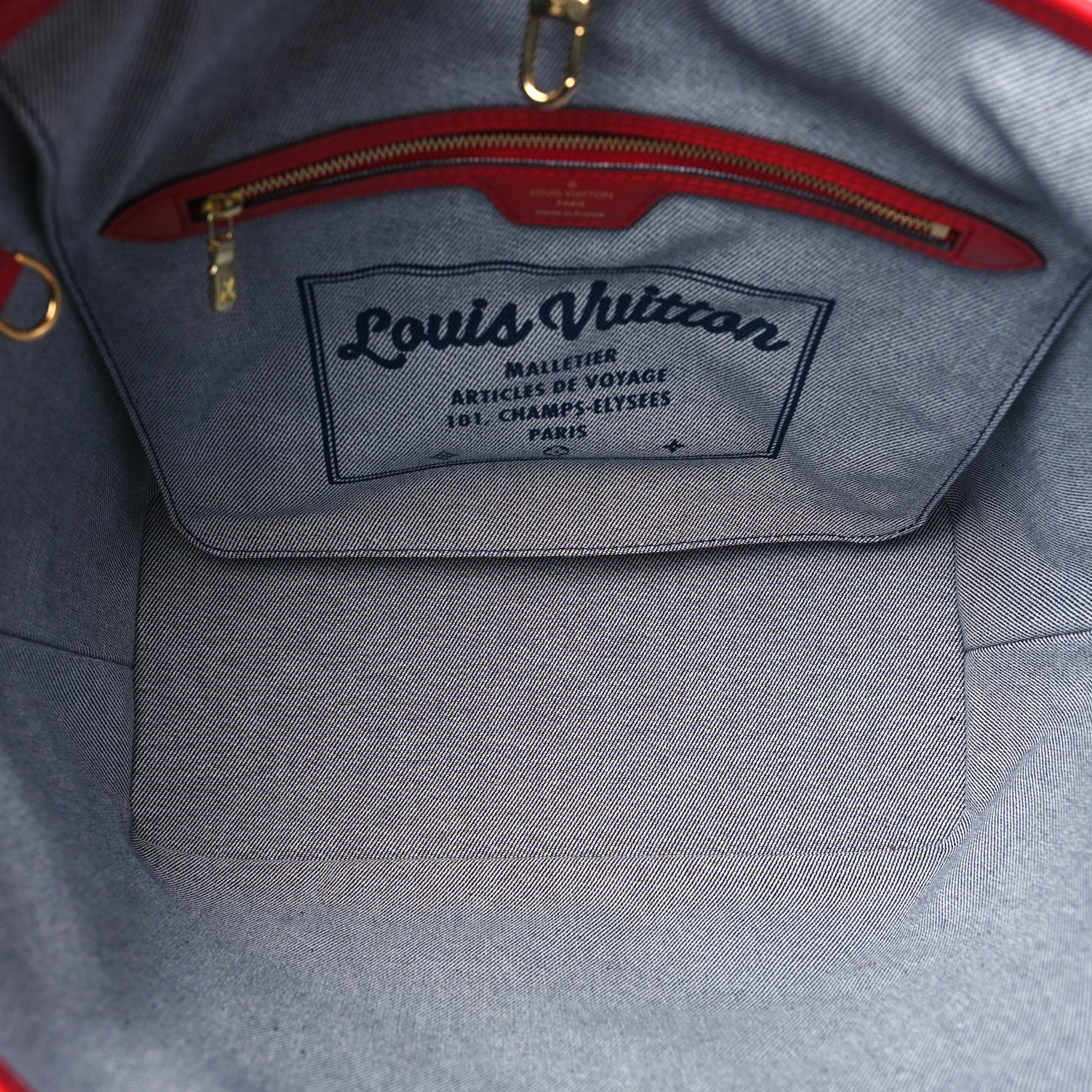 Louis Vuitton Denim Damier Monogram Patchwork Neverfull Blue Rouge 6 of 10