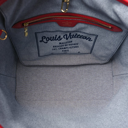 Louis Vuitton Denim Damier Monogram Patchwork Neverfull Blue Rouge 6 of 10