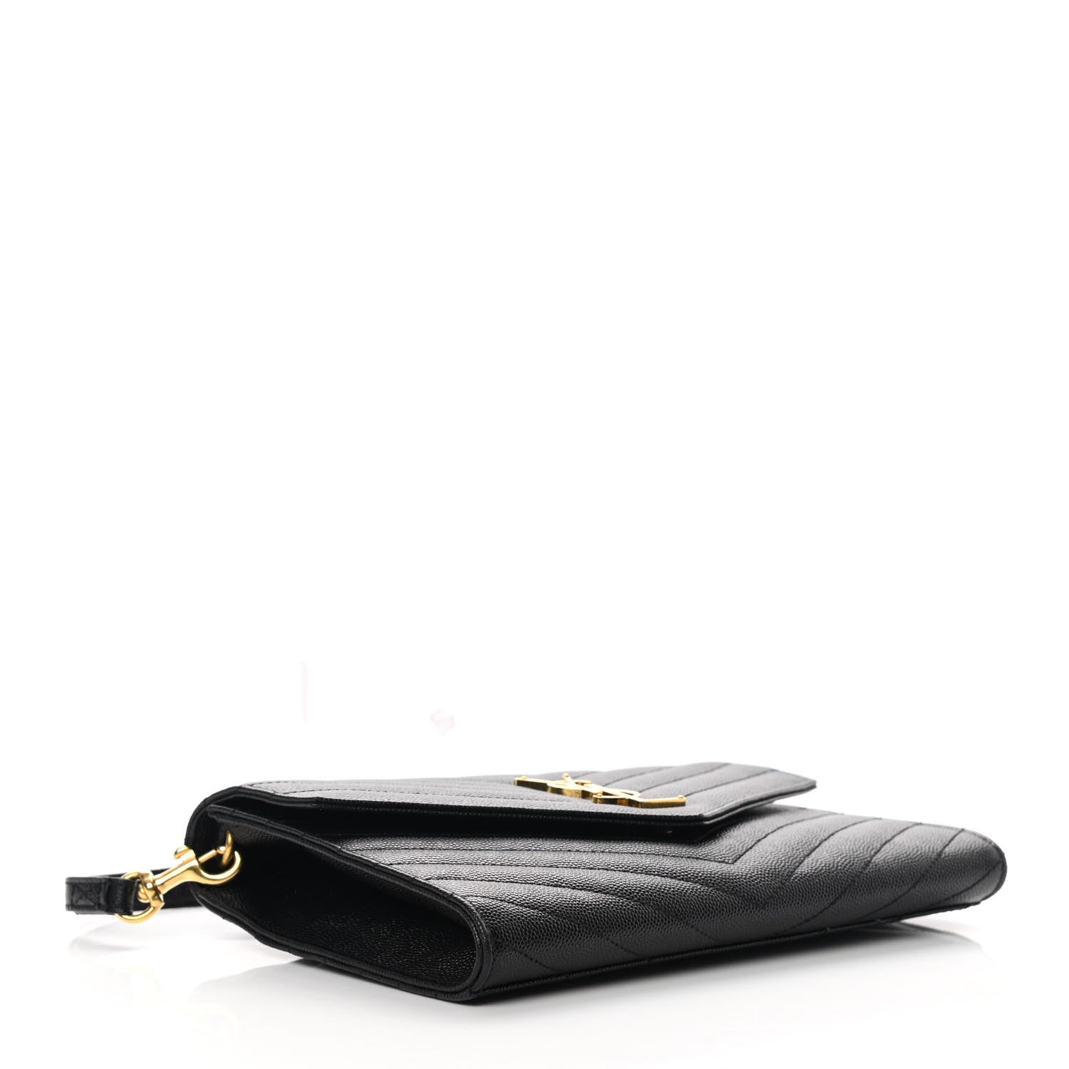 Saint Laurent Grain De Poudre Matelasse Chevron Monogram Envelope Clutch Black 4 of 7