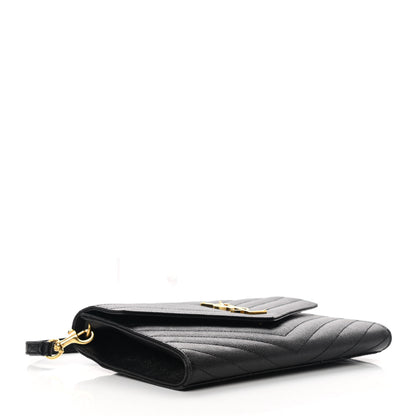 Saint Laurent Grain De Poudre Matelasse Chevron Monogram Envelope Clutch Black 4 of 7