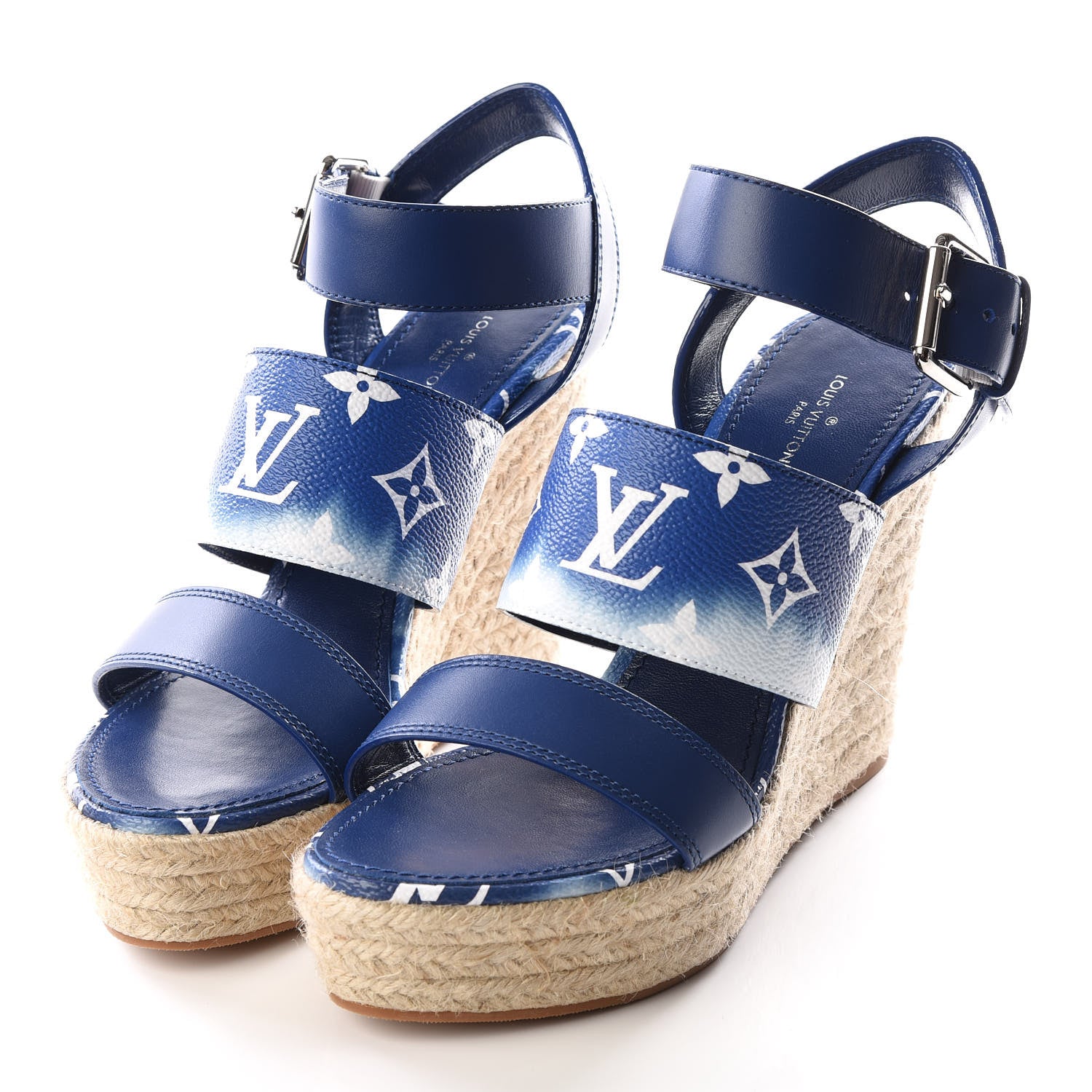 Louis Vuitton Monogram Escale Starboard Wedge Sandal 37 Blue 2 of 9