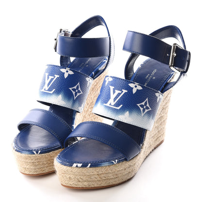 Louis Vuitton Monogram Escale Starboard Wedge Sandal 37 Blue 2 of 9