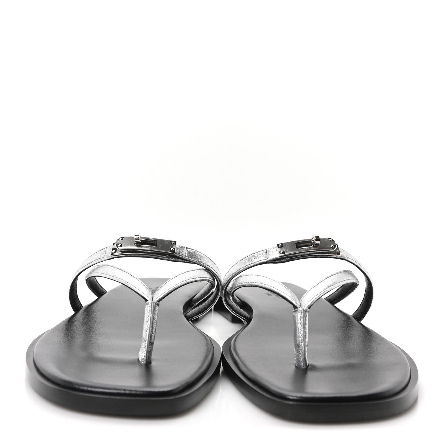 Hermes Metallic Goatskin Miss Sandals 38 Gris Argente 1911834