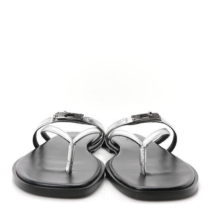 Hermes Metallic Goatskin Miss Sandals 38 Gris Argente 3 of 9