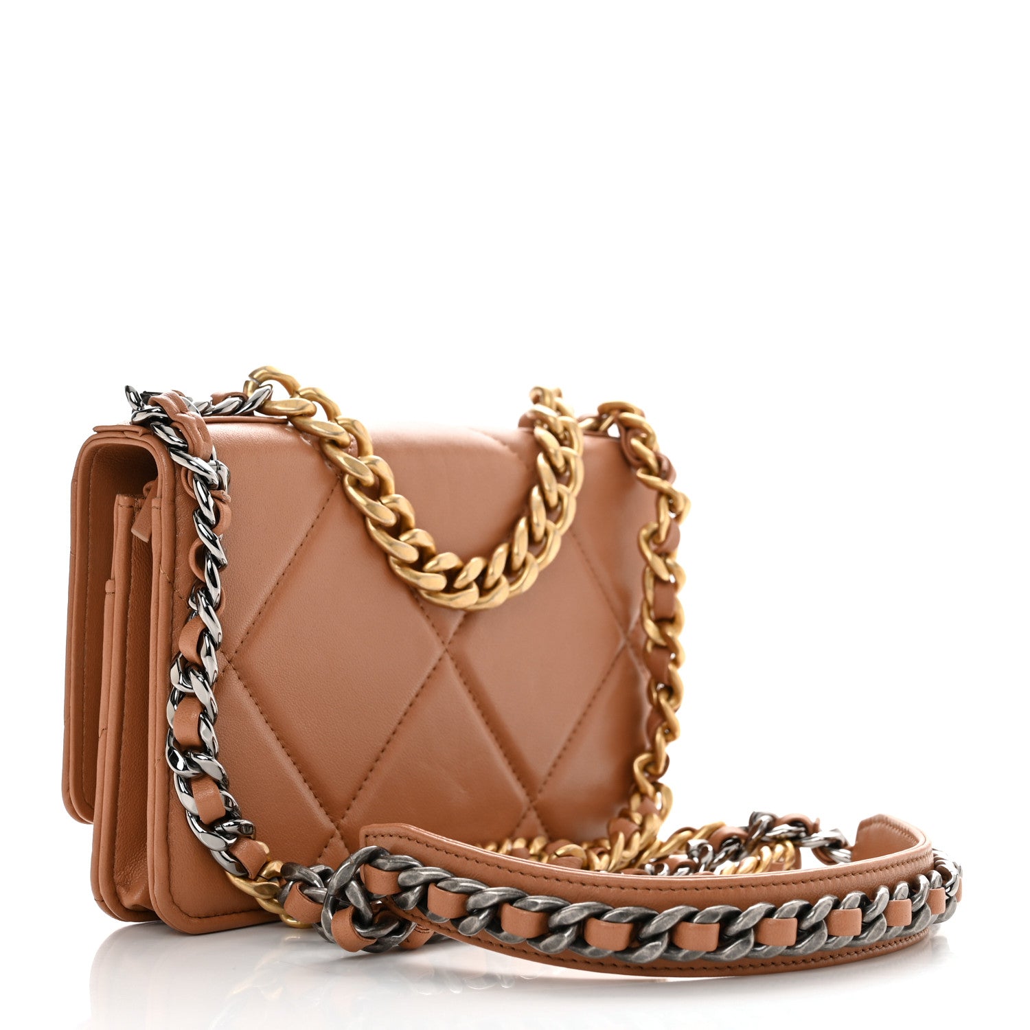Chanel Lambskin Quilted Chanel 19 Wallet On Chain WOC Brown 3 of 11