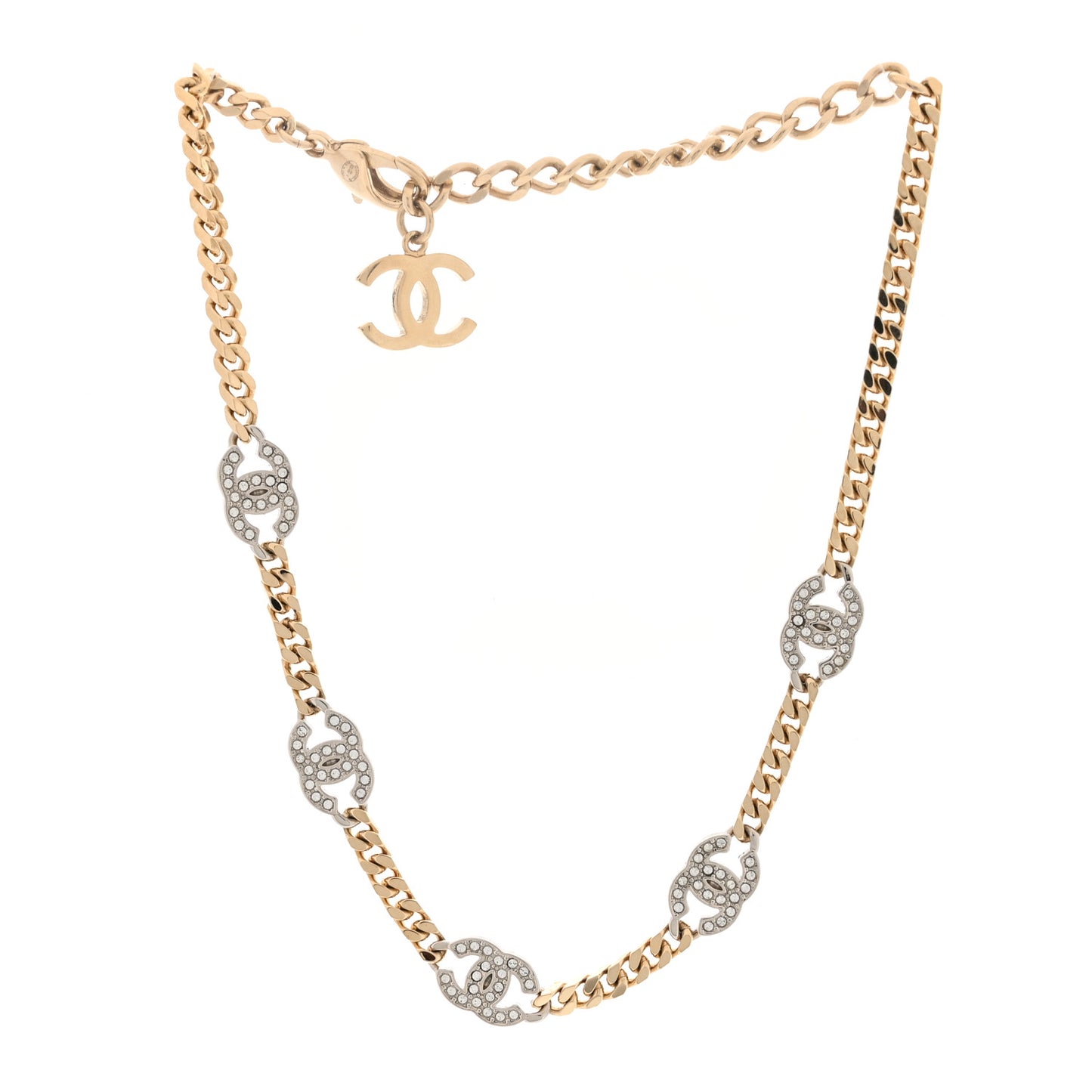Crystal Chain CC Link Choker Gold Silver