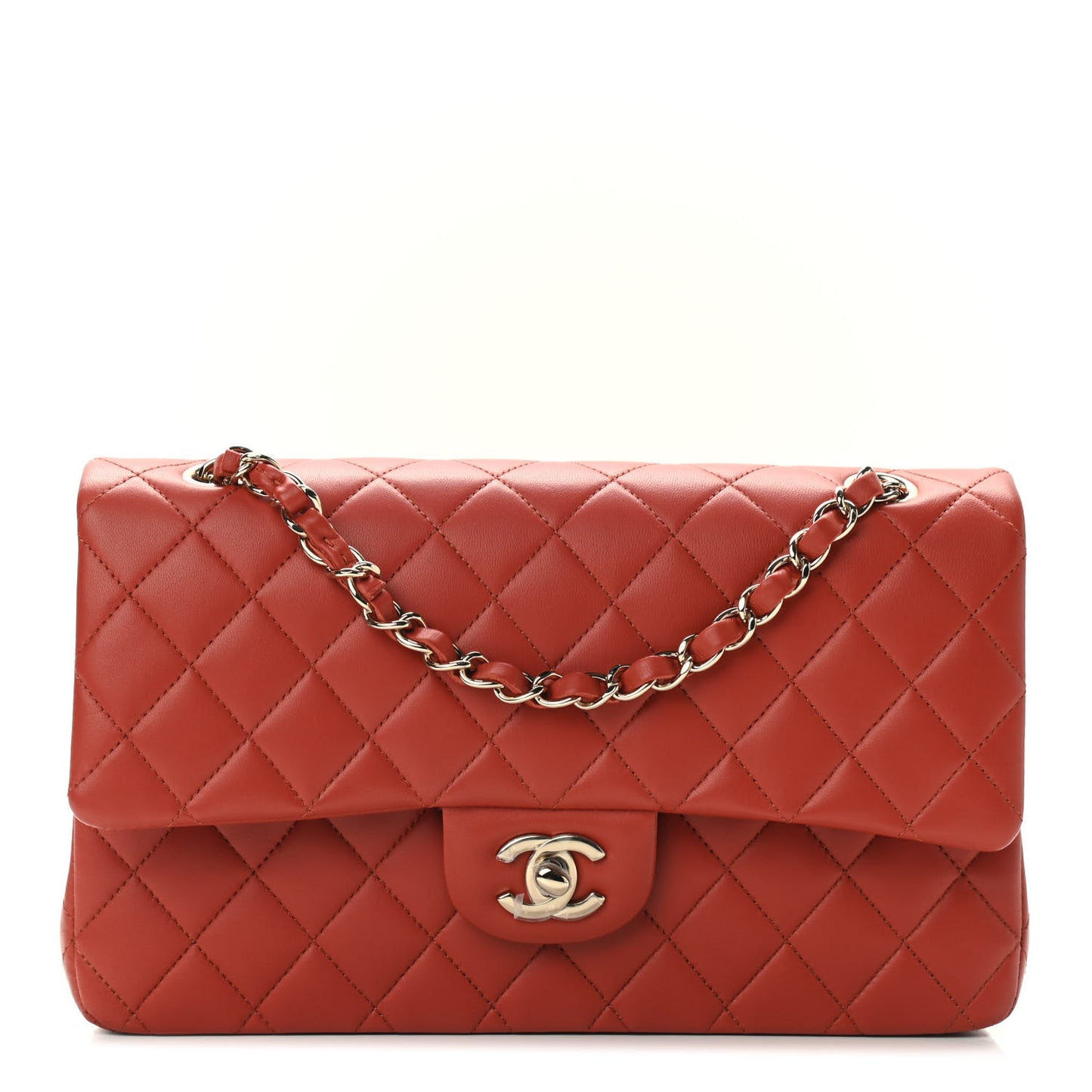 Lambskin Quilted Medium Double Flap Brown