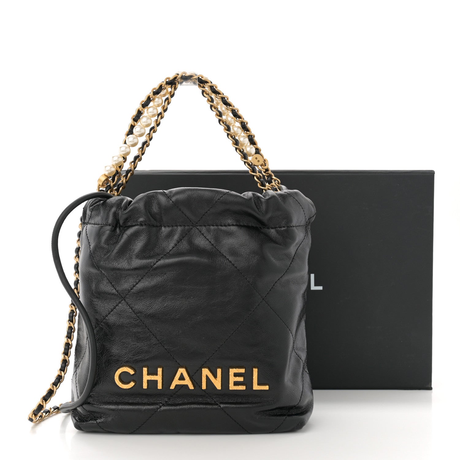 Chanel Shiny Crumpled Calfskin Quilted Pearl Mini Chanel 22 Black 11 of 11