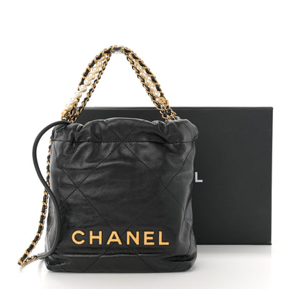 Chanel Shiny Crumpled Calfskin Quilted Pearl Mini Chanel 22 Black 11 of 11