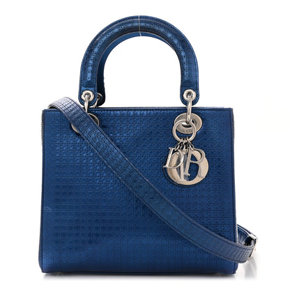 Christian Dior Metallic Patent Micro-Cannage Medium Lady Dior Blue 1 of 9