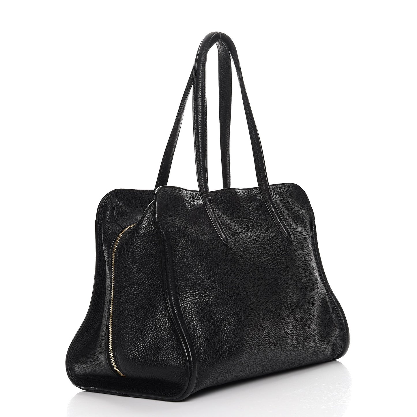Pebbled Calfskin Large Skull Padlock Zip Around Tote Black