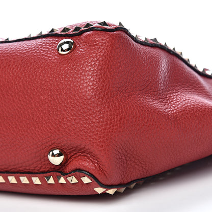 Valentino Garavani Pebbled Calfskin Medium Rockstud Tote Red 10 of 11