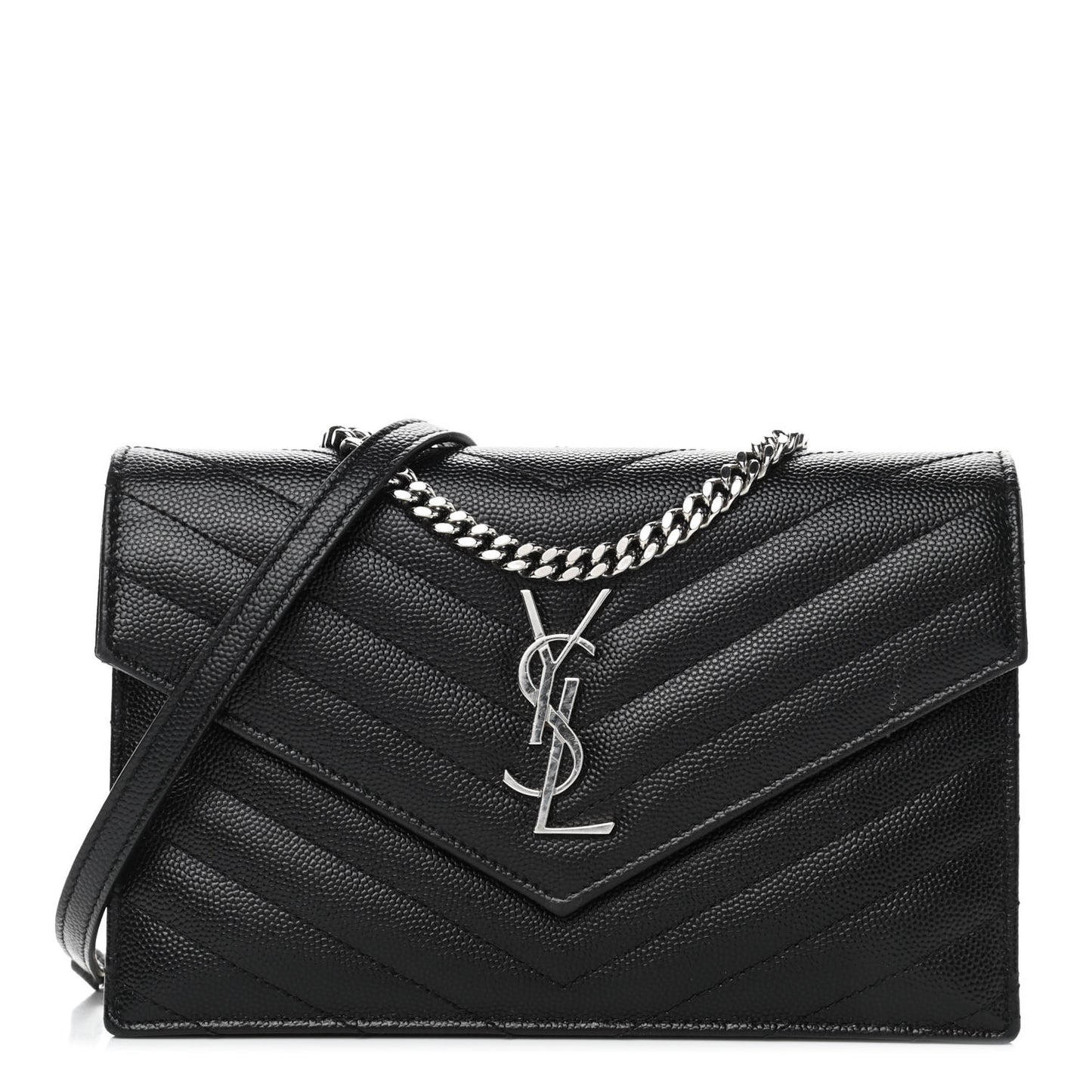 Grain De Poudre Matelasse Chevron Monogram Envelope Chain Wallet Black