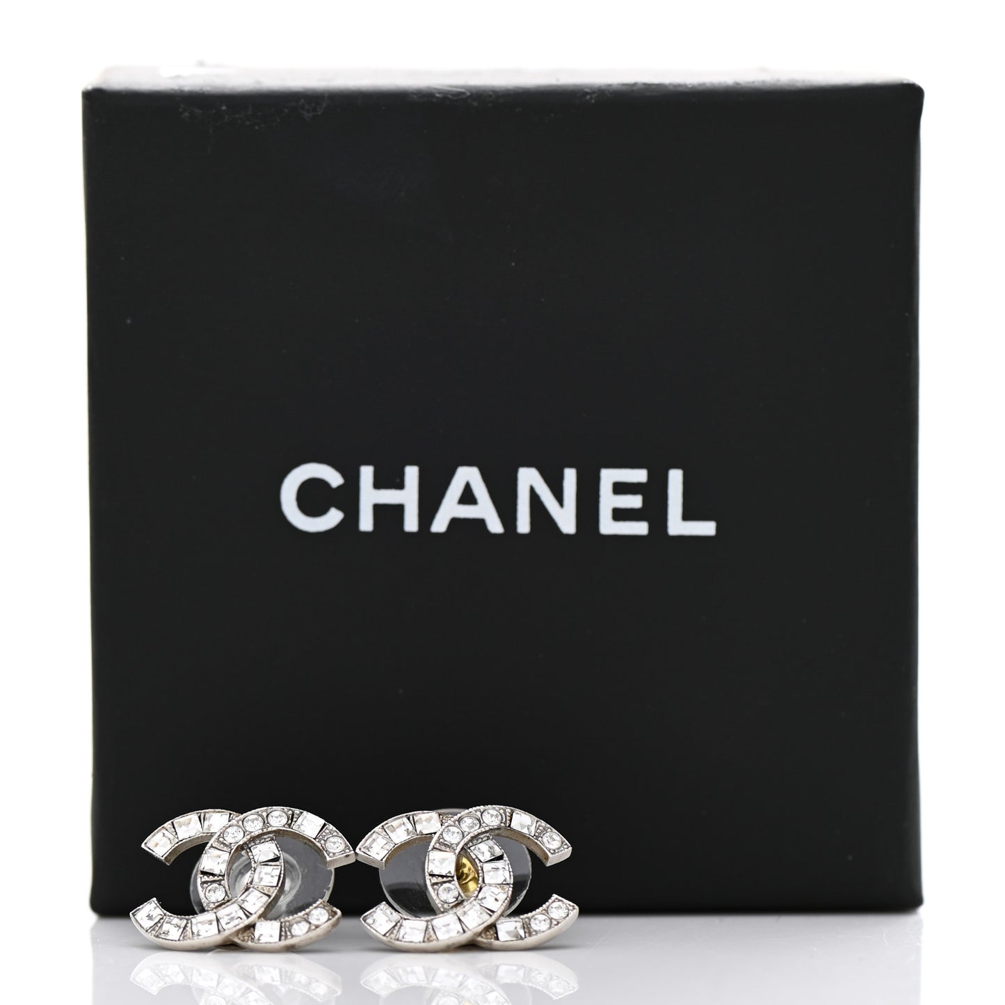 Baguette Crystal CC Earrings Silver