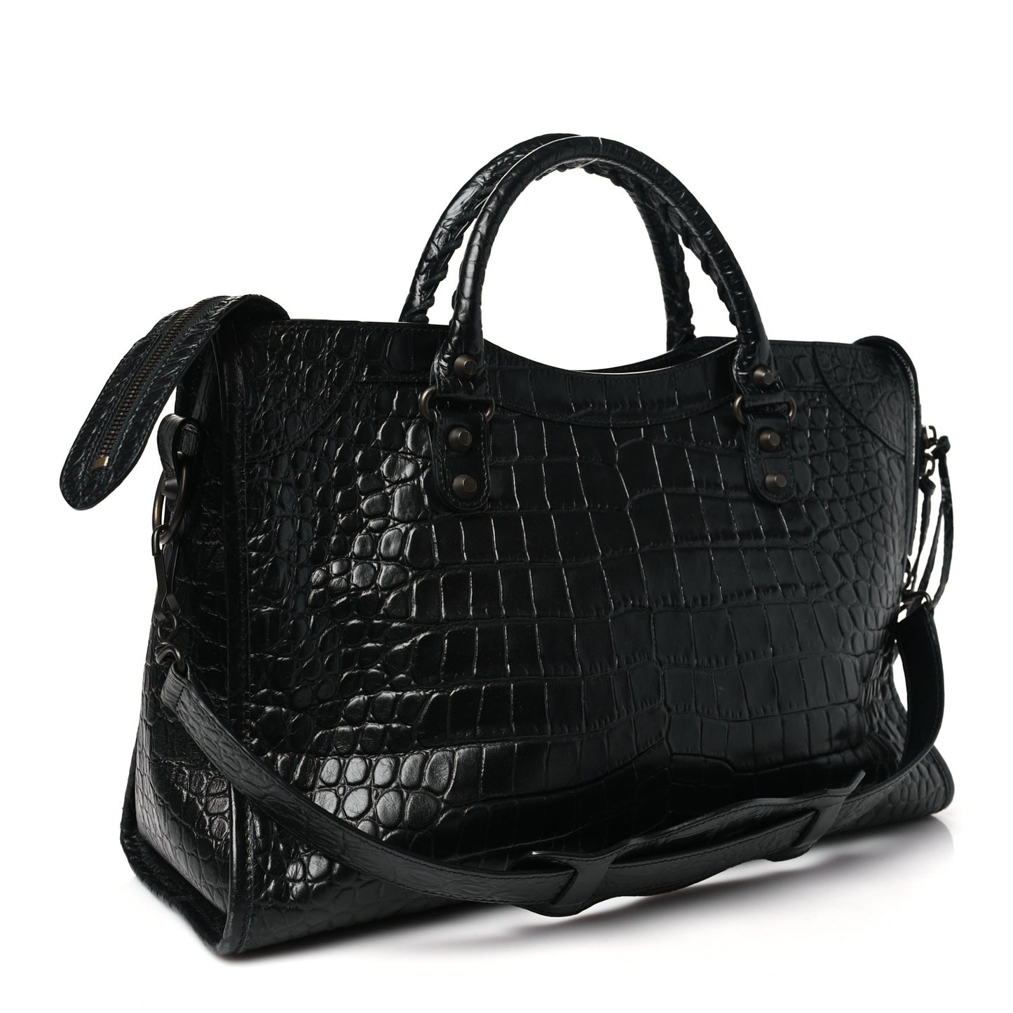 Calfskin Crocodile Embossed Classic Hardware City Black