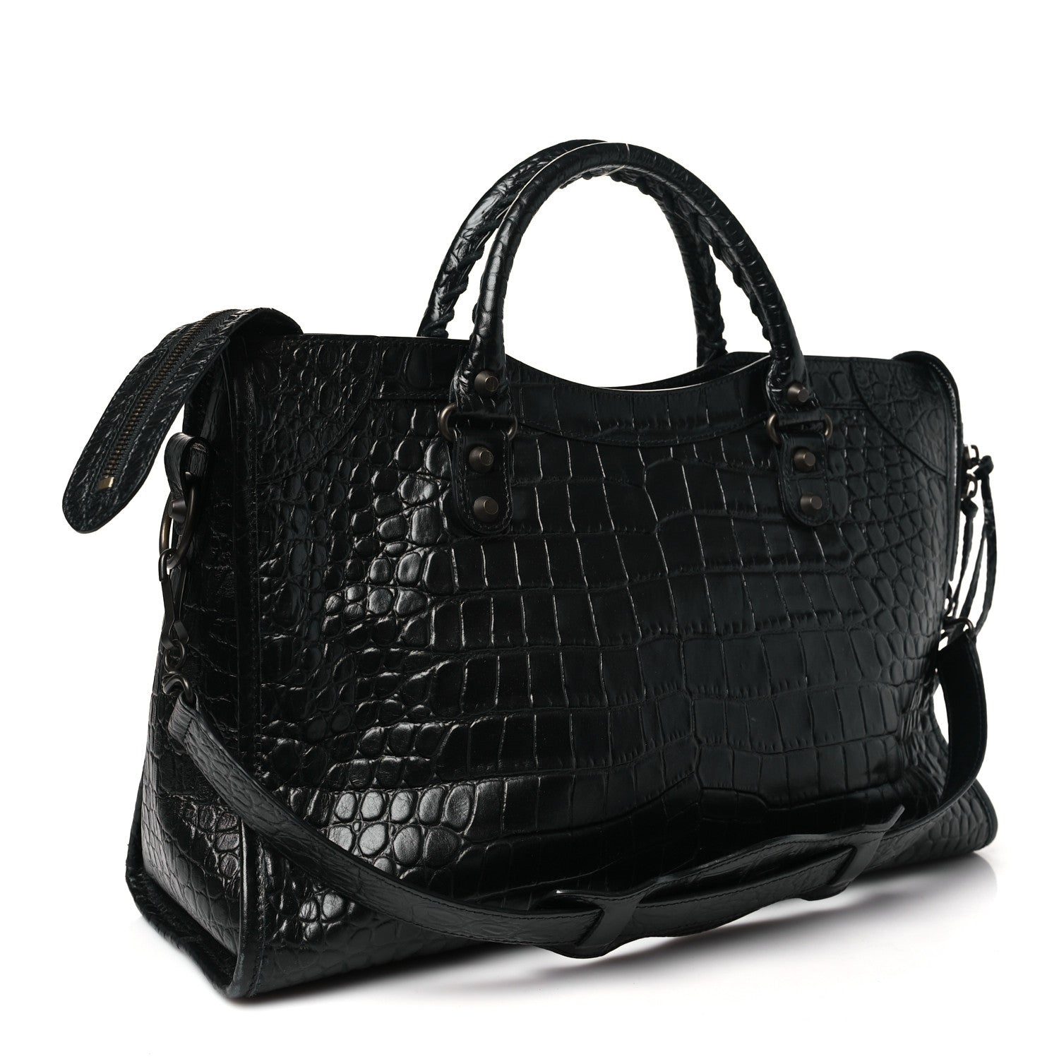 Balenciaga Calfskin Crocodile Embossed Classic Hardware City Black 4 of 13
