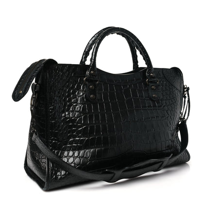 Balenciaga Calfskin Crocodile Embossed Classic Hardware City Black 4 of 13