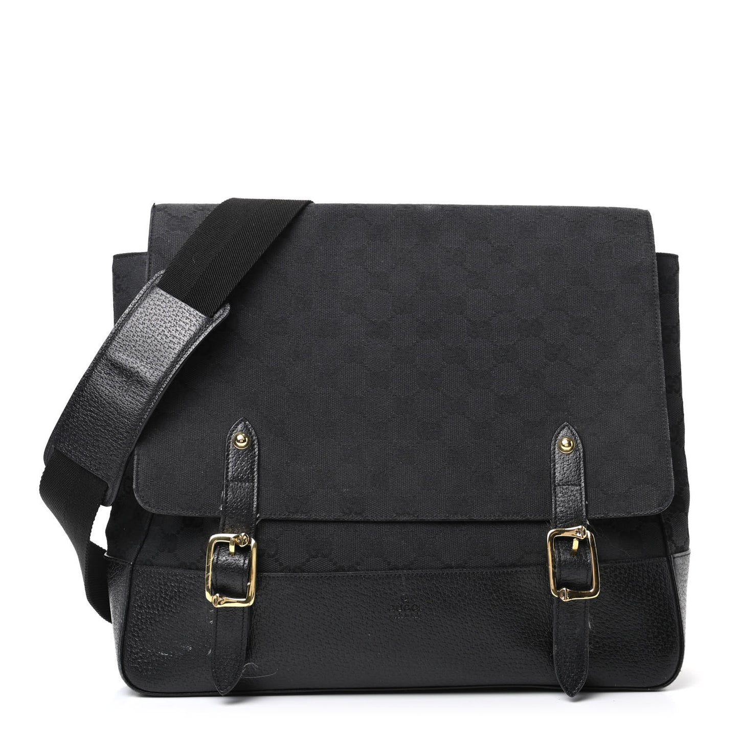Monogram Calfskin Double Buckle Flap Messenger Bag Black