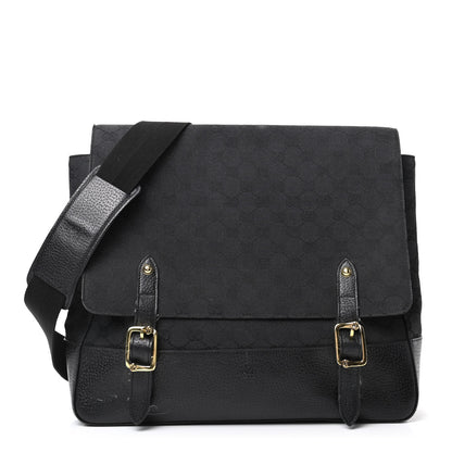 Gucci Monogram Calfskin Double Buckle Flap Messenger Bag Black 1 of 11