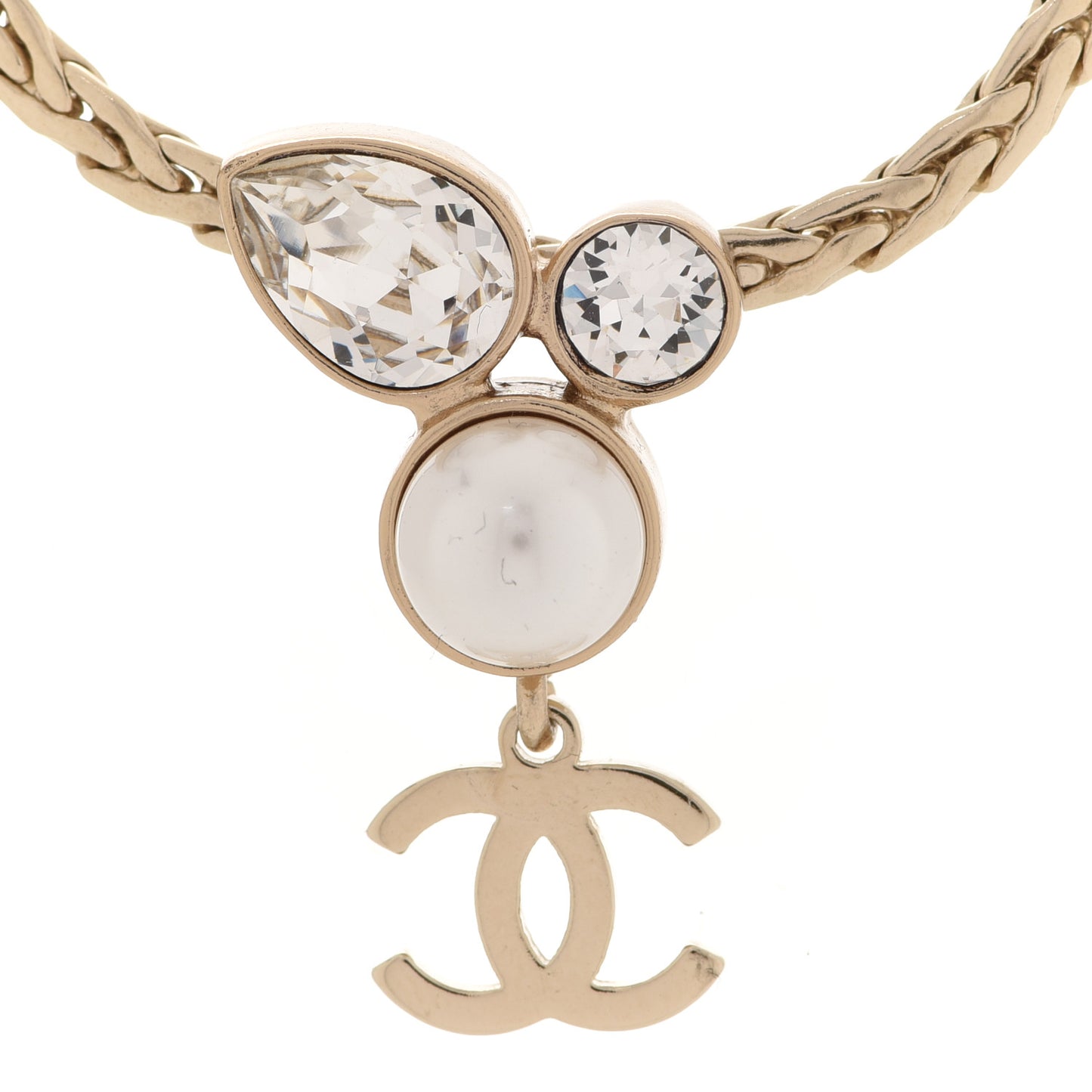 Pearl Crystal CC Teardrop Braided Necklace Gold