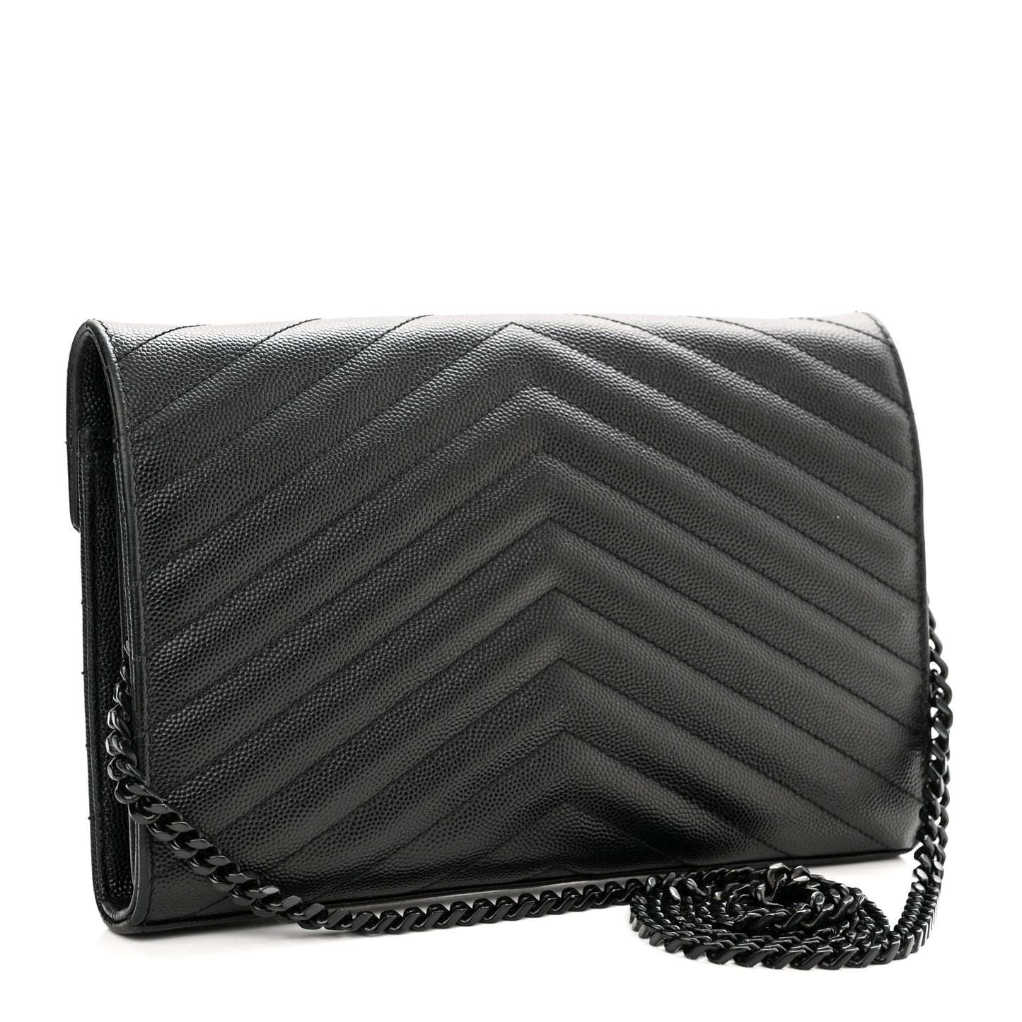 Grain De Poudre Matelasse Chevron Monogram Monochrome Chain Wallet Black