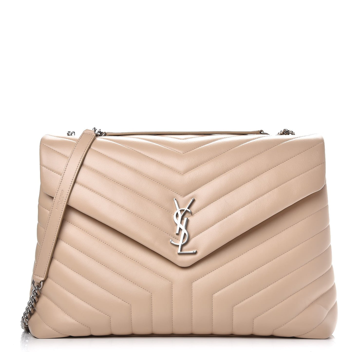 Calfskin Y Quilted Monogram Large Loulou Chain Satchel Nude Powder