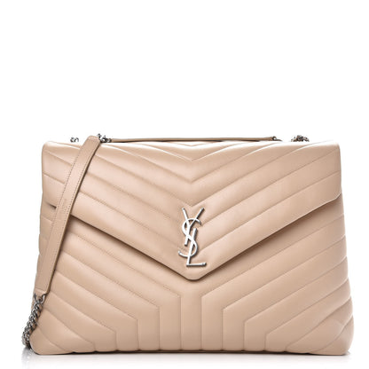 Saint Laurent Calfskin Y Quilted Monogram Large Loulou Chain Satchel Nude Powder 1 of 7