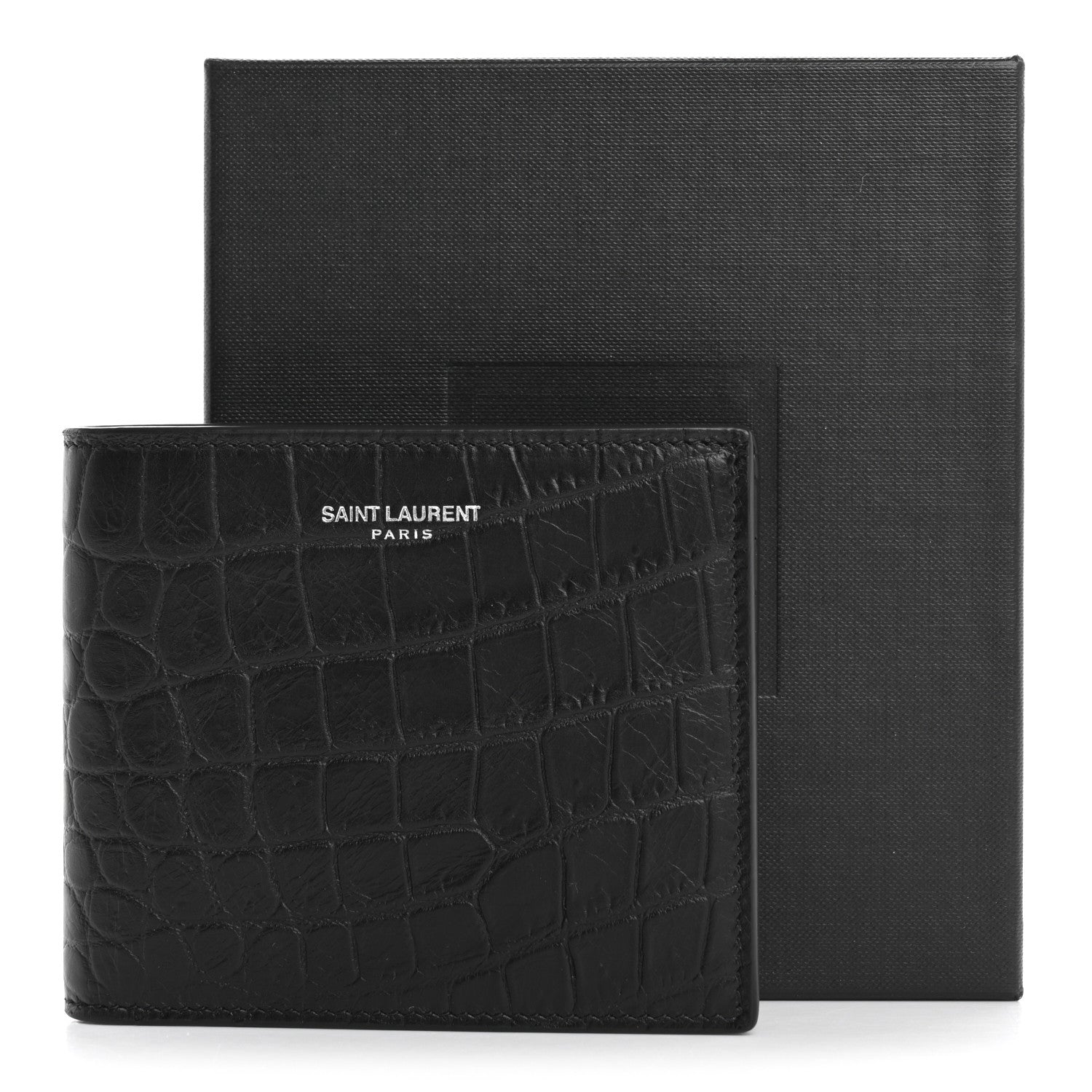 Saint Laurent Calfskin Crocodile Embossed Paris East West Wallet Black 8 of 8