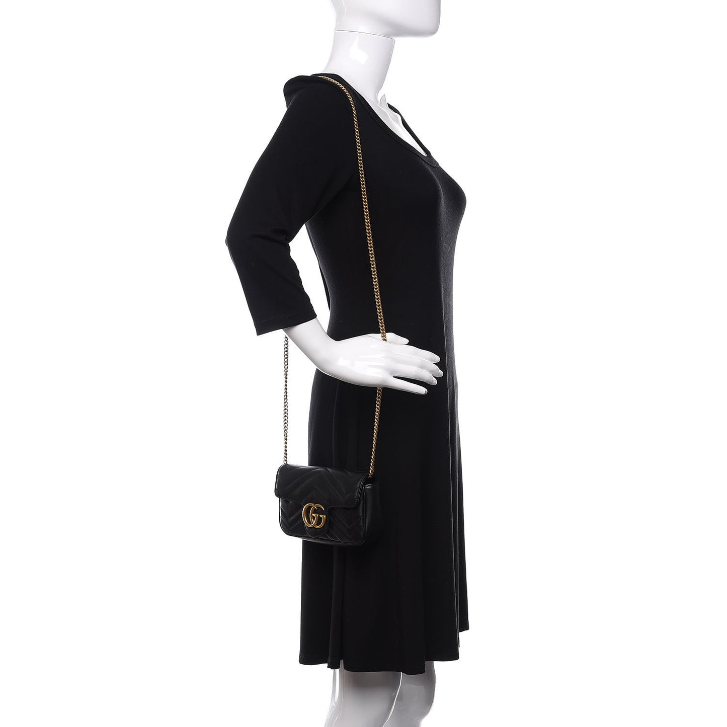 Calfskin Matelasse Super Mini GG Marmont Shoulder Bag Black