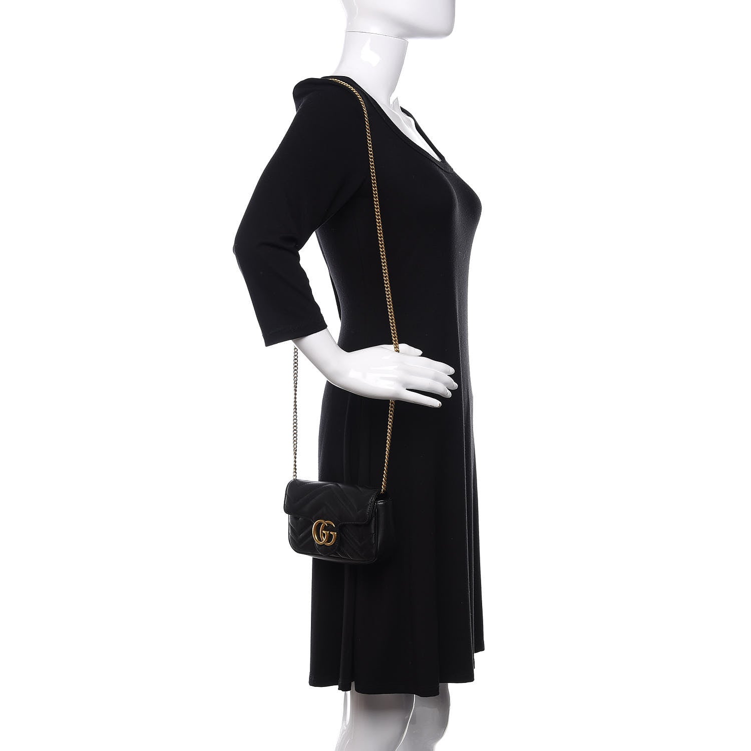 Gucci Calfskin Matelasse Super Mini GG Marmont Shoulder Bag Black 2 of 11