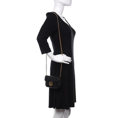 Gucci Calfskin Matelasse Super Mini GG Marmont Shoulder Bag Black 2 of 11