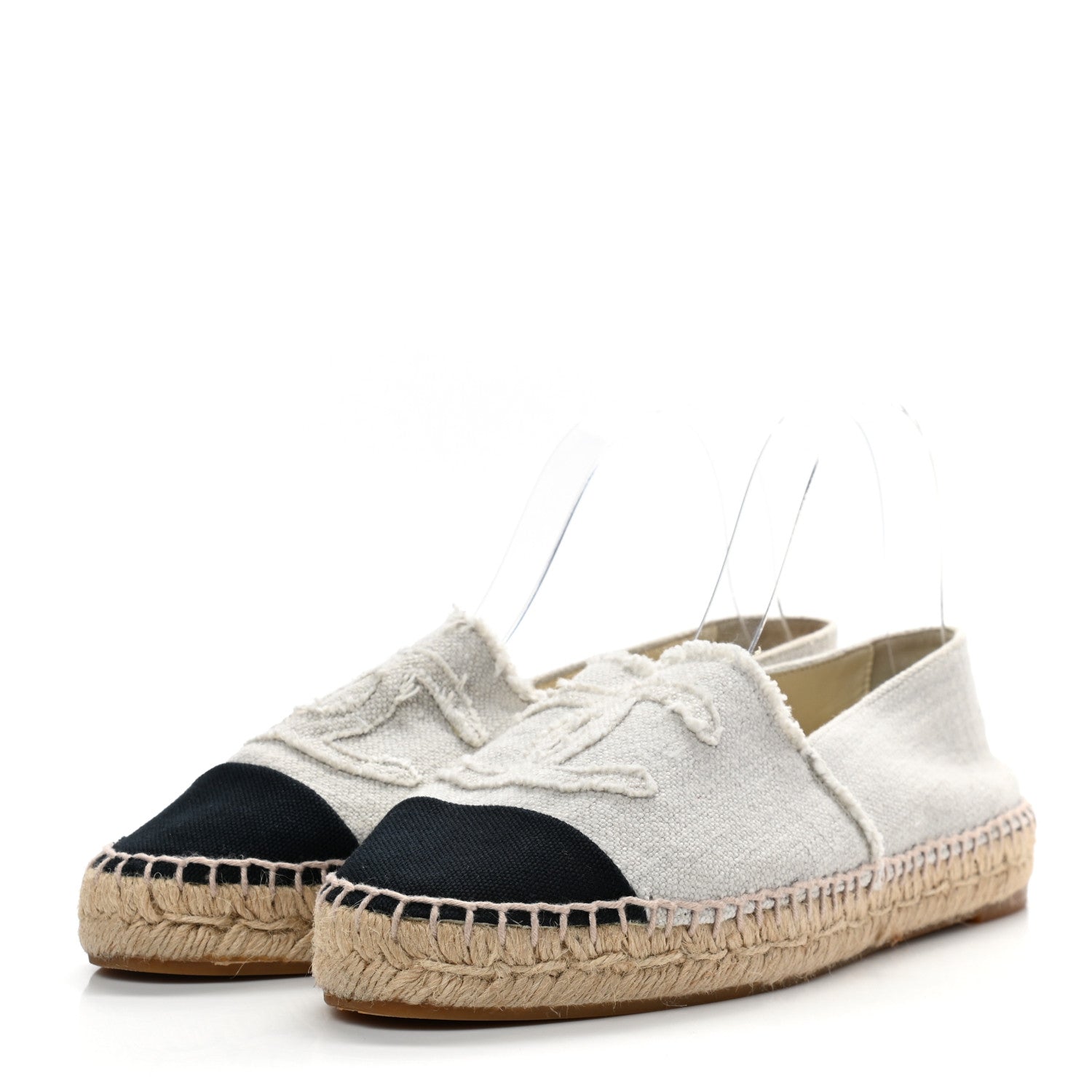 Chanel Linen CC Espadrilles 39 Beige Black 3 of 11