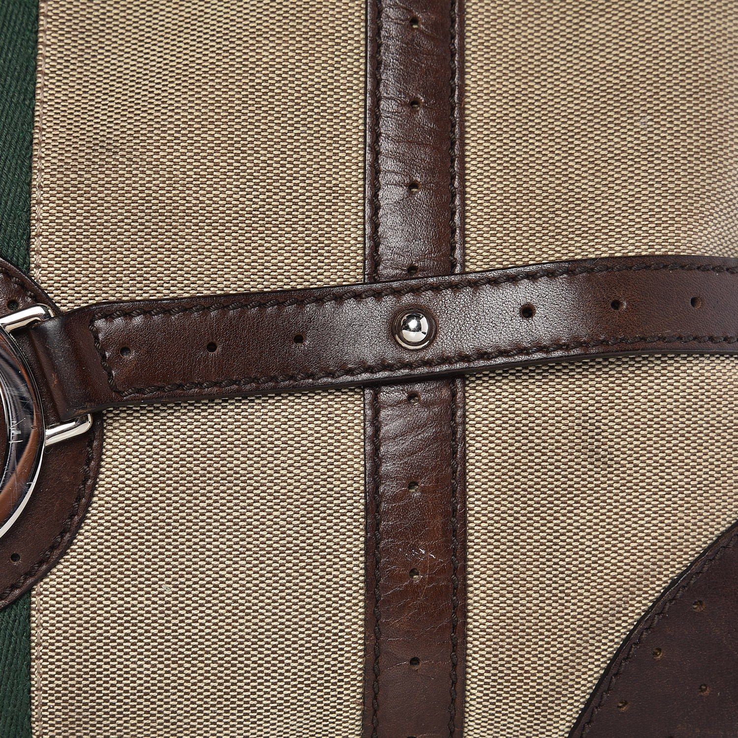 Gucci Canvas Calfskin Web GG Reins Zip Up Tote Bag Tan Brown 10 of 12