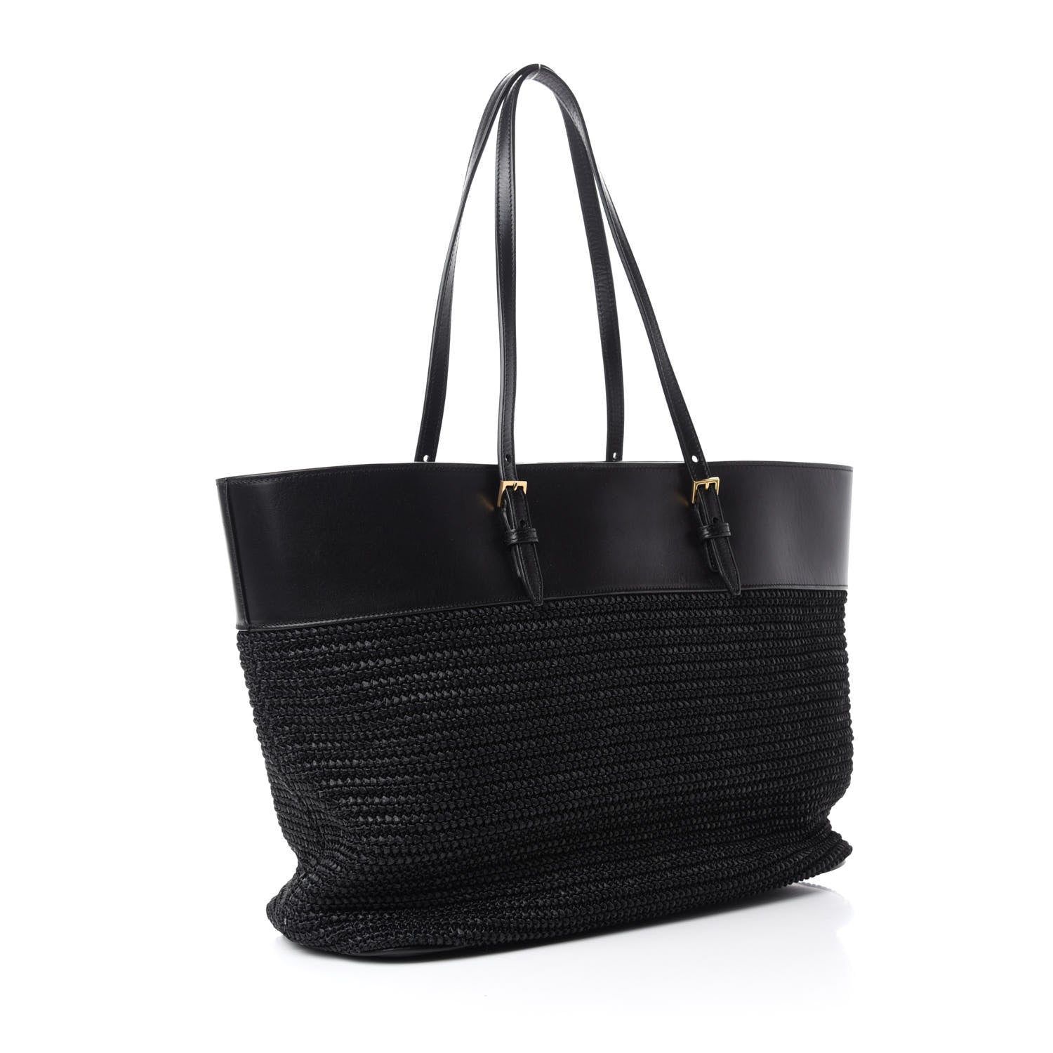 Saint Laurent Calfskin Raffia Medium Shopper Tote Black 3 of 15