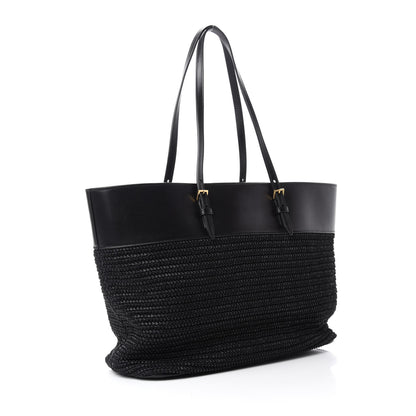 Saint Laurent Calfskin Raffia Medium Shopper Tote Black 3 of 15