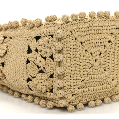Christian Dior Woven Raffia Floral Embellished D-Bubble Bucket Bag Natural 8 of 9