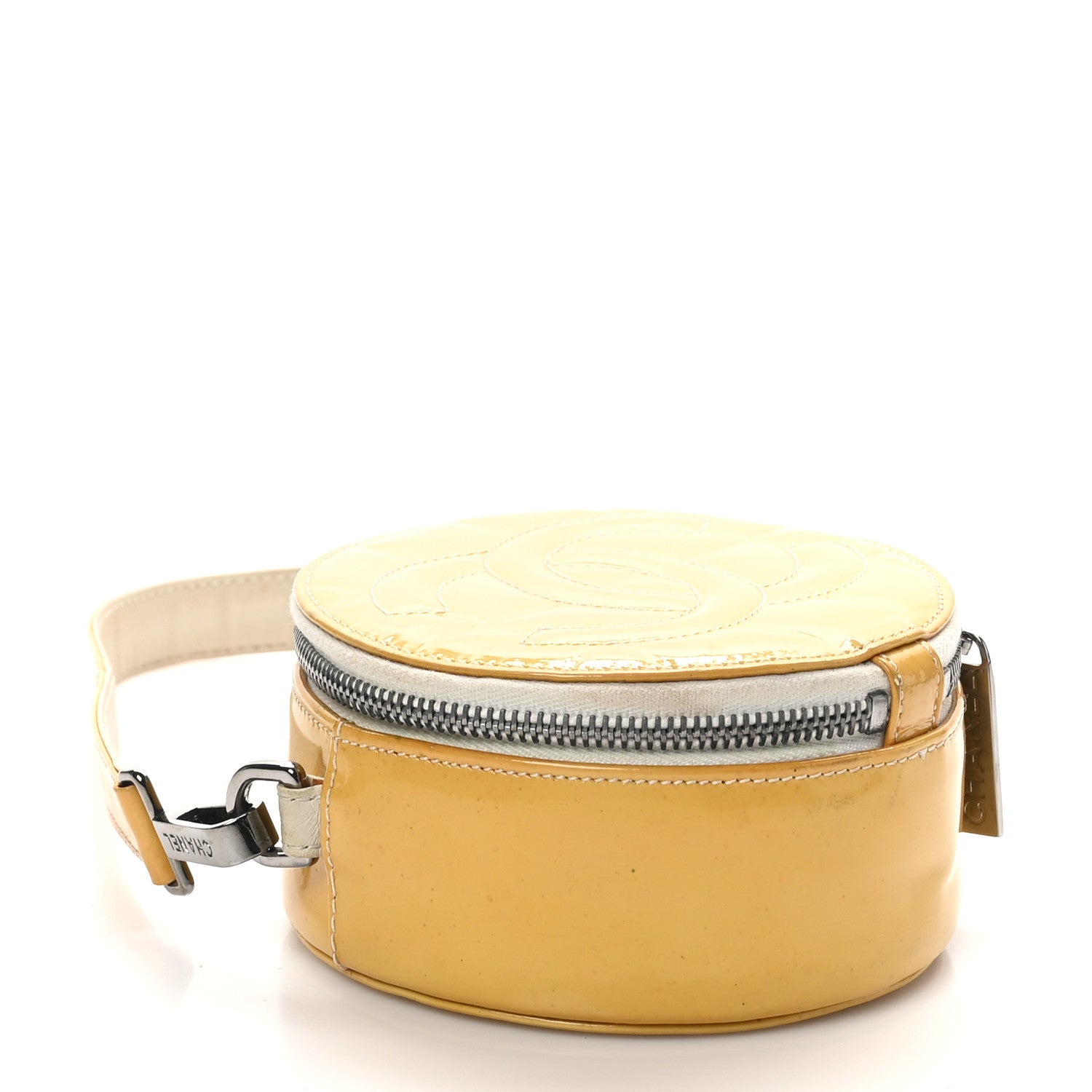 Chanel Patent Quilted CC Chocolate Bar Round Shoulder Bag Yellow 4 of 12