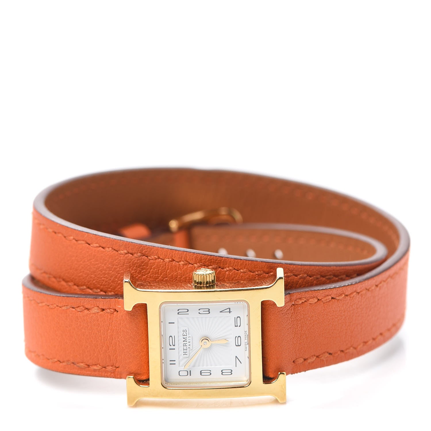 Hermes Stainless Steel Swift 17.2mm Heure H Hour Double Tour Quartz Watch Orange 2 of 4