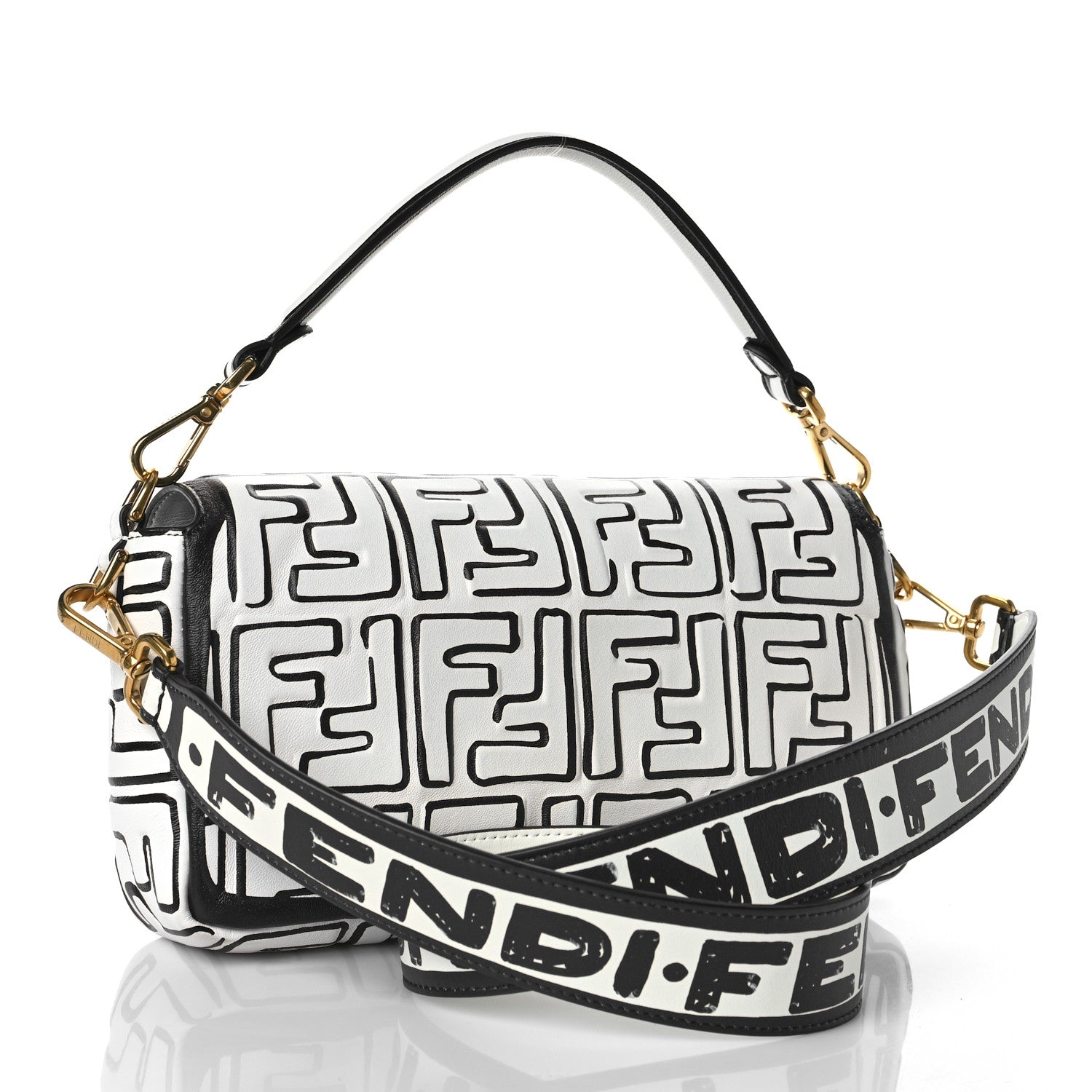 Fendi X JOSHUA VIDES Nappa FF Embossed Baguette White Black 2 of 9