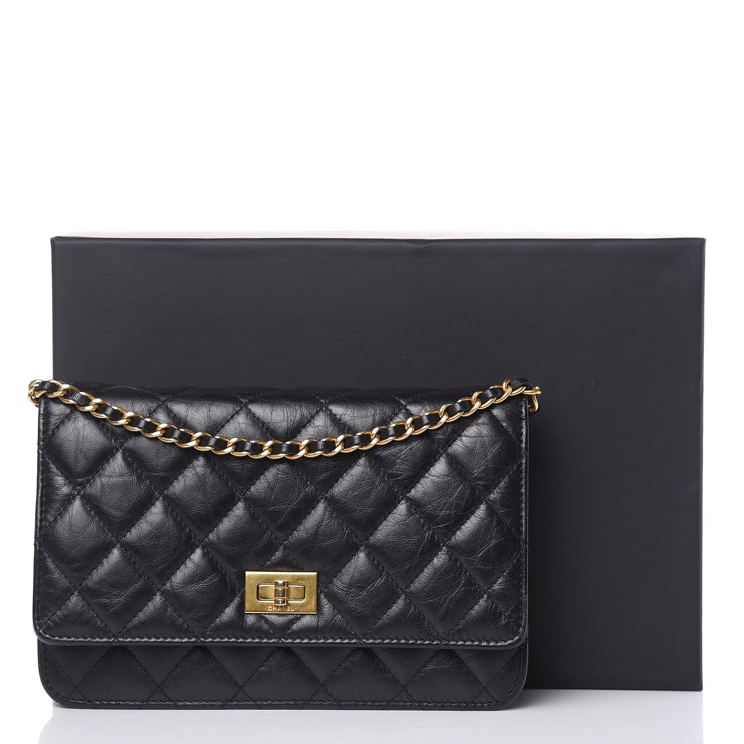 Chanel Aged Calfskin Quilted Reissue Wallet On Chain WOC Black 13 of 14